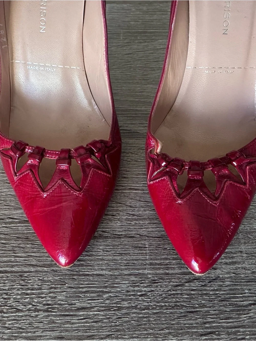 Vintage Sigerson Morrison Size 6.5 Red Patent Leather Pointed Toe Stiletto Heels